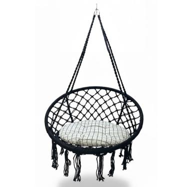 Imagem de Rede Cadeira de Balanço Suspensa SU 3630 SU ESTO1 Metal Assento com Encosto Trançado com Almofada Preto