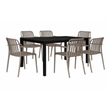 Imagem de Kit 1 Mesa Creta 140x72cm e 6 Cadeira Tulum em Polipropileno Preto/Cinza