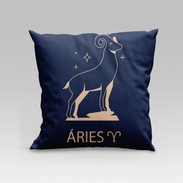 Imagem de Capa De Almofada Estampada Signos Do Zodíaco Em Veludo Suede 45cm X 45cm - Decoração Astrologia Horóscopo Cor áries