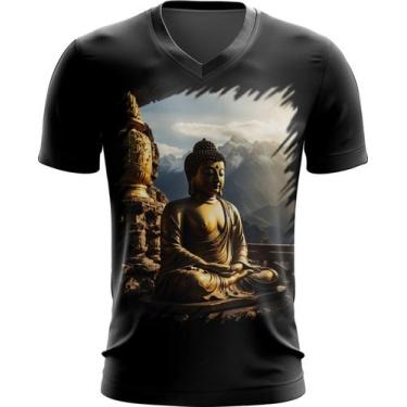 Imagem de Camiseta Gola V Estátua de Buda Iluminado Religião 4 - Kasubeck Store®