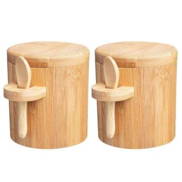 Imagem de Kit 2 Porta Temperos Pote Com Colher Bambu 100% Natural Multiuso - Imp