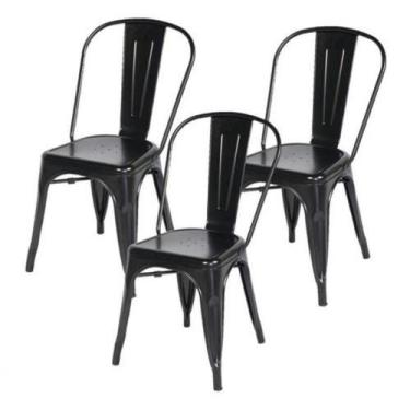 Imagem de Kit Com 3 Cadeiras Tolix Iron Aço Carbono Industrial - Preto Brilhante