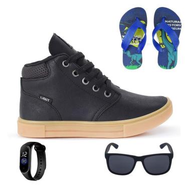 Imagem de Tenis Botinha Infantil Meninos Casual Cano Alto Confortavel + Chinelo Oculos Relogio-Masculino