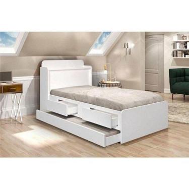 Imagem de Cama Tamires Solteiro 0,88cm Com Auxiliar Branco Com Capitonê Nogal - 