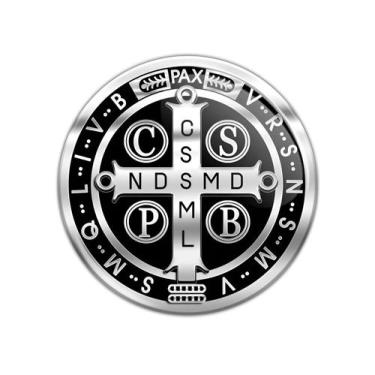 Imagem de Adesivo Medalha De São Bento 9cm Prata E Preto Fundo Branco - Wellstor