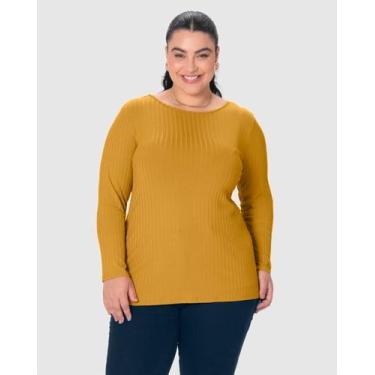 Imagem de Blusa Básica Feminina Plus Size Manga Longa Em Canelado De Viscose - M