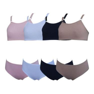 Imagem de kit 4 Conjunto Menina Calcinha E Sutiã Juvenil Algodão Lisos - Multico