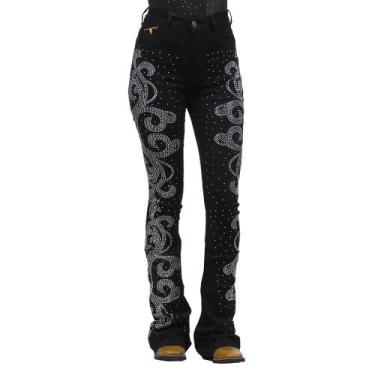 Imagem de Calça Jeans Feminina Flare Preta com Strass Texas Ranch 36220, 46, Pre