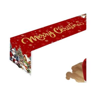 Imagem de Caminho De Mesa De Natal Vermelho Com Papai Noel E Boneco De Neve, Dec