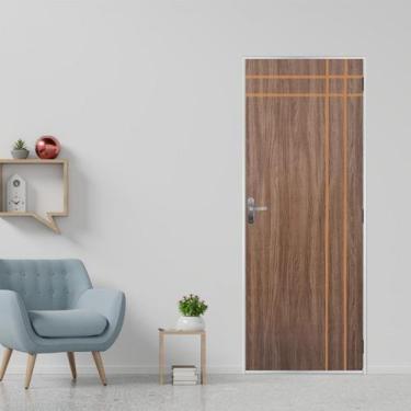 Imagem de Kit Porta de Madeira Decorada 215x75cm com Batente de Aço 06cm Mantiqu