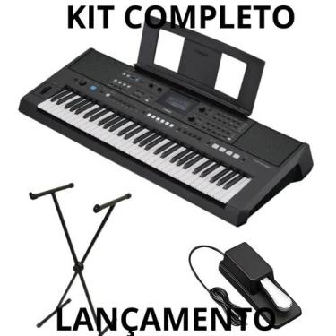 Imagem de Kit Teclado Yamaha Psr E483 Modelo Novo Com Suporte E Pedal 127/220v P