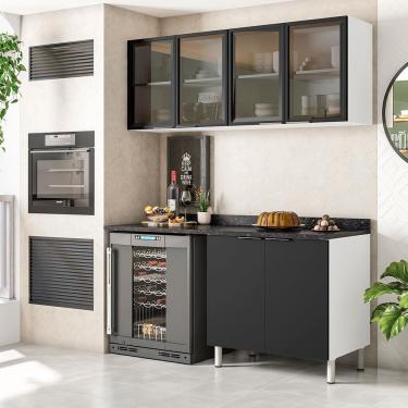 Imagem de Cozinha Compacta Bartira Rubi com 6 Portas e 3 Prateleiras - 160cm de largura - Branco/Grafite