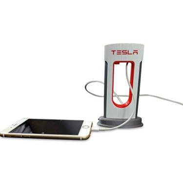 Imagem de Tesla, estação de carregamento réplica de supercarregador, estação de carregamento Tesla – serve para cabos USB-C e Lightning para Android e iPhone – Decoração exclusiva para casa – Cabo de carregamento USB Lightning impresso em 3D