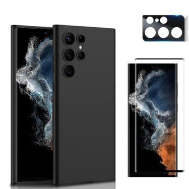 Imagem de Capa Capinha Aveludada Preta Premium para Samsung Galaxy S22, S22 Plus, S22 Ultra + Película de Vidro 3D + Película de Câmera - (C7COMPANY) (S22 Ultra)