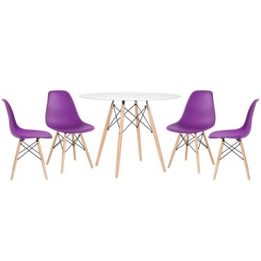 Imagem de KIT - Mesa redonda Eames 100 cm branco + 4 cadeiras Eiffel DSW