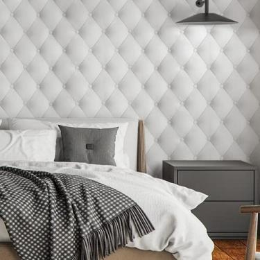 Imagem de Papel De Parede Adesivo 3d Couro Capitonê Branco Rolo 1m