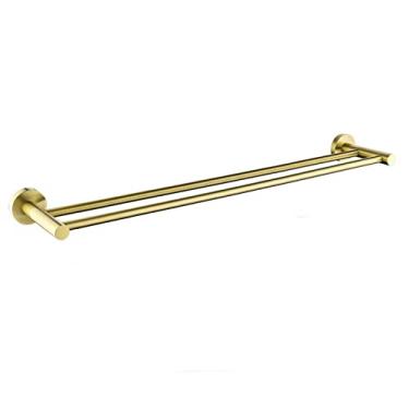 Imagem de Acessórios de banheiro de ouro escovado Suporte de escova de banheiro Suporte de papel Suporte de toalha Prateleira Gancho de roupão Anel de toalha de sabonete montado na parede, Barra de toalha dupla