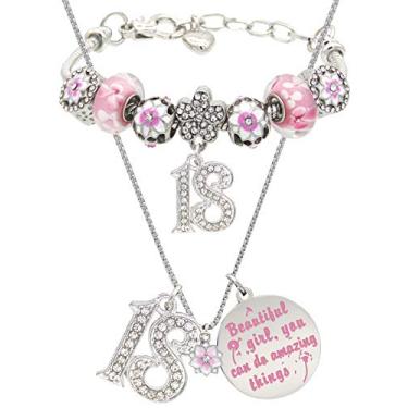 Imagem de Presente de aniversário para menina de 18 anos, joias para meninas de 18 anos, pulseira de aniversário de 18 anos, 18 colares para meninas, joias de aniversário de 18 anos, joia de dente-de-leão de flor de cerejeira de 18 anos
