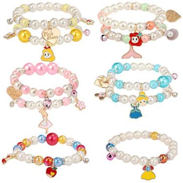 Imagem de PinkSheep Pulseiras de princesa 10 peças para meninas com contas de pérola, conjunto de joias para adolescentes, fantasia de princesa, faz de conta