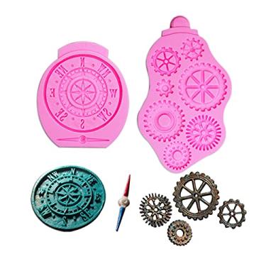 Imagem de Moldes para fondant Steampunk, moldes para dentes de engrenagens de silicone para decoração de bolo temática de viagem steampunk para decoração de bolo, doce de chocolate açúcar para artesanato, argila de polímero