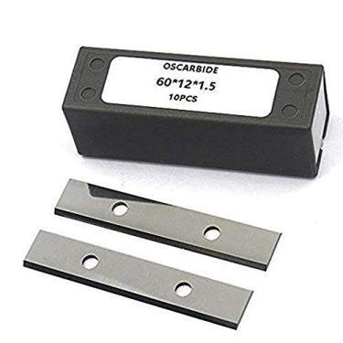 Imagem de Cortador de carboneto OSCARBIDE 60 mm com 2 bordas para inserção de facas (60 x 12 x 1,5 mm) para cortadores de madeira com ranhuras para superfícies de madeira para cortador de planos, cabeças e raspador de mão 10 peças