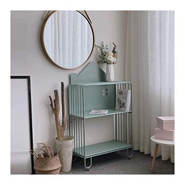 Imagem de KIZQYN Estante de estante de metal de 2 camadas estante de livros de fotos para quarto rack de armazenamento de livros prateleira aberta, L 60 cm × D 28 cm × A 40 polegadas estante (cor: branco)