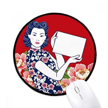 Imagem de Tapete de mouse feminino vermelho cultura chinesa para escritório tapete redondo para computador