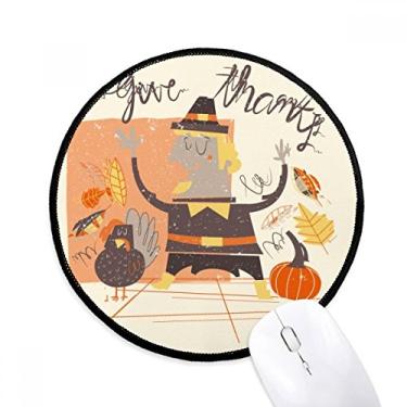 Imagem de DIYthinker Tapete de mouse masculino com estampa de desenho animado do dia de Ação de Graças para escritório tapete redondo para computador