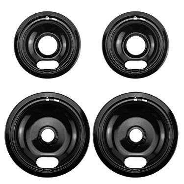 Imagem de W10290350 W10290353 Conjunto de pingadeiras de porcelana para queimadores da APPLIANCEMATES Serve para tigelas de gotejamento de fogão elétrico Whirlpool Pacote com 4 inclui 2 grandes de 20,32 cm e 2 pequenos de 15,24 cm (preto)