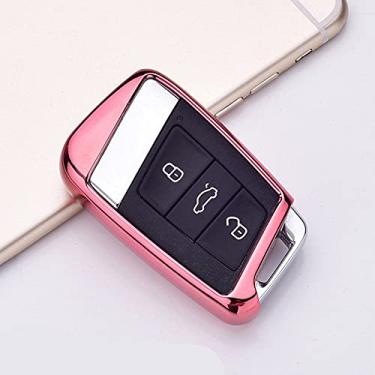 Imagem de YJADHU TPU controle remoto masculino feminino chaveiro capa de chave de carro, apto para VW Volkswagen Skoda Superb Magotan Passat B8 A7 Golf, Rosa