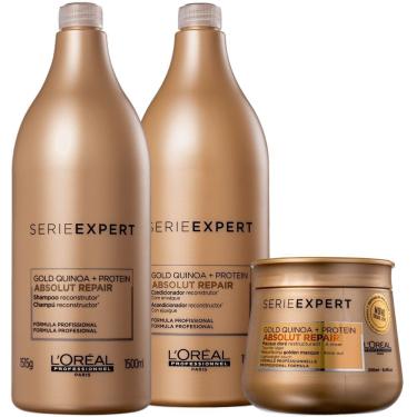Imagem de Kit Shampoo + Condicionador 2x1500ml + Máscara 250g Absolut Repair Gold Quinoa + Protein L'Oréal