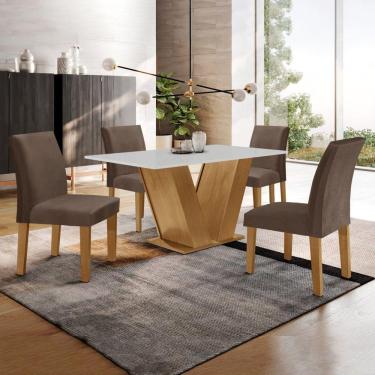 Imagem de Conjunto Sala de Jantar 1 Mesa 120x80cm Tampo MDF com 4 Cadeiras Espanha Yescasa Ypê/Marrom
