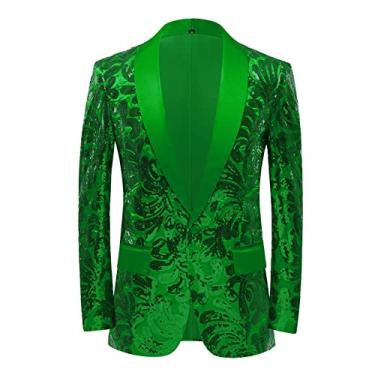 Imagem de Blazer masculino casual com lantejoulas blazer blazer de casamento slim fit lapela contador casaco de terno de casamento trespassado, verde, G (42R)