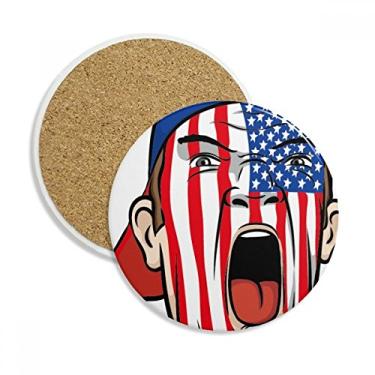Imagem de Bandeira dos EUA com pintura facial, tampa para maquiagem, porta-copos, caneca de proteção de mesa, pedra absorvente