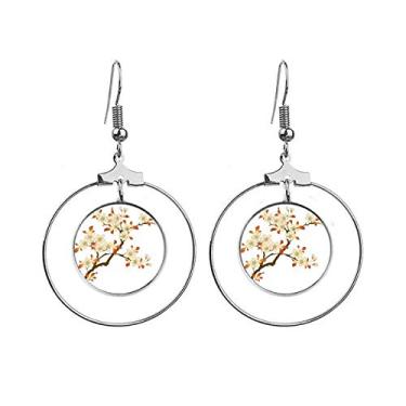 Imagem de Brincos com estampa de folhas de flor, papel de parede, argola pendurada, joia circular