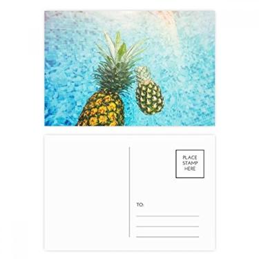 Imagem de Cartão postal com imagem de abacaxi, frutas vermelhas, azul, água, conjunto de cartão postal de aniversário para enviar cartões de agradecimento