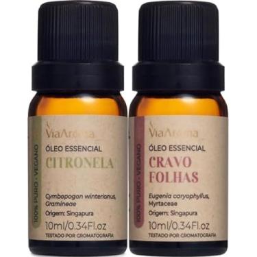 Imagem de KIT 2 Óleos Essenciais Via Aroma Puros e Naturais - Escolha Entre Diversas Fragrancia ex. Menta Piperita, Lavanda, Alecrim e Muito Mais. (Cravo Folhas + Citronela)