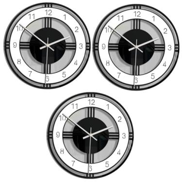 Imagem de Cabilock 3 Pecas Relógio de parede redondo Relógio de parede acrílico elegante relógio mudo relógio preto e branco para decoração relógio de parede criativo doméstico decorar De madeira