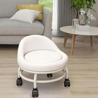 Imagem de Assento de rolo baixo, cadeira de banco de roda, almofada de couro, assentos de rolo com encosto, pequenos assentos giratórios de 360 ​​graus para home office, fitness, assento giratório red