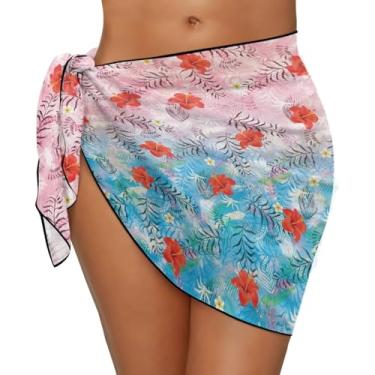 Imagem de Yewattles Saias de saída de praia macias para mulheres de banho, blusa de chiffon semitransparente feminina de verão, Flor tropical, One Size