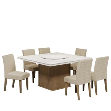 Imagem de Conjunto De Mesa Sala de Jantar Com Tampo Giratório Amesterdã 1,36m 6 Cadeiras Creta Cedro/Off White/Areia Dobuê