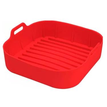 Imagem de TICKH Forma Quadrada de Silicone para Airfryer 16x5,3cm Fritadeira Microondas Cesto Air Fryer Reutilizável Antiaderente Assadeira Firme Cores Vermelha Cinza
