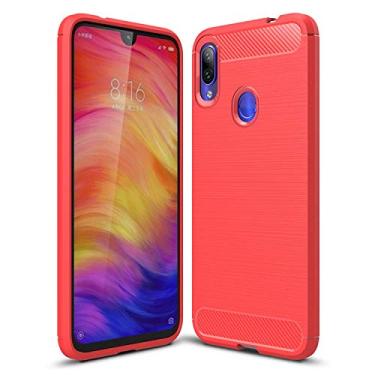 Imagem de Kit Capa Capinha Anti Impacto Para Xiaomi Redmi Note 7 e 7 Pro Com Tela De 6.3 - Case Com Desenho Fibra De Carbono Com Pel�cula De Vidro Temperado - Danet (Vermelha)