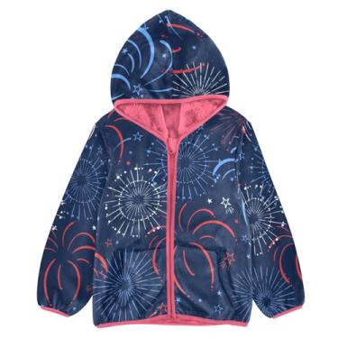 Imagem de KLL Fun Firework 4 de julho jaquetas para meninas grandes com forro sherpa jaqueta de inverno infantil menino rosa bebê zíper lã 3T, Fogo de artifício divertido, 4 de, 4 Anos