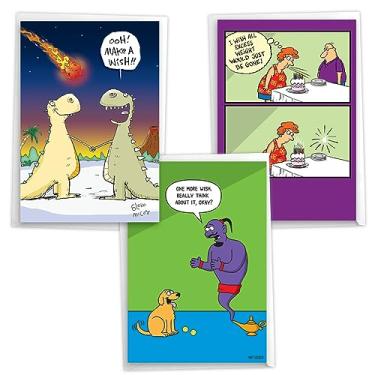 Imagem de NobleWorks Pacote sortido de 3 cartões de aniversário engraçados com envelopes (3 designs, 1 cada) Best Wishes VC10018BDG-C1x3