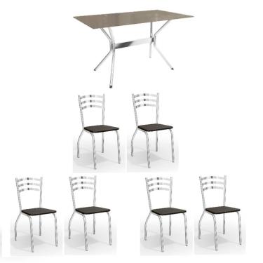 Imagem de Conjunto Sala de Jantar Kappesberg Crome Tampo de Vidro 6 Cadeiras Cromado Bronze Preto
