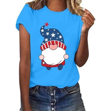 Imagem de 4th of July Shirts Women 2024 Independence Day Tops Lindas Camisetas Engraçadas Verão Manga Curta Blusas Patrióticas, Azul, XXG