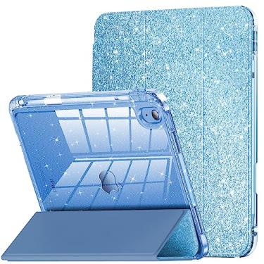 Imagem de Capa INFILAND compatível com iPad A16 11ª geração 2025 de 11”, iPad 10ª geração de 10,9”, com glitter, parte traseira transparente brilhante, suporte de lápis, para crianças, meninas (azul)