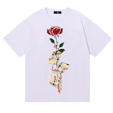 Imagem de JBB Camiseta masculina hip hop V estampada manga curta camiseta de algodão gola redonda para homens e mulheres, Poker branco, M