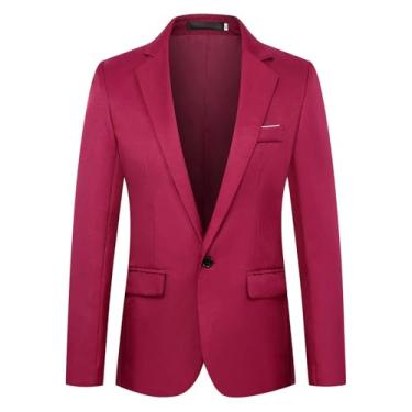 Imagem de Blazers casuais masculinos slim fit fecho de botão lapela entalhada terno formal elástico não passar a ferro negócios, Vinho tinto, 4G